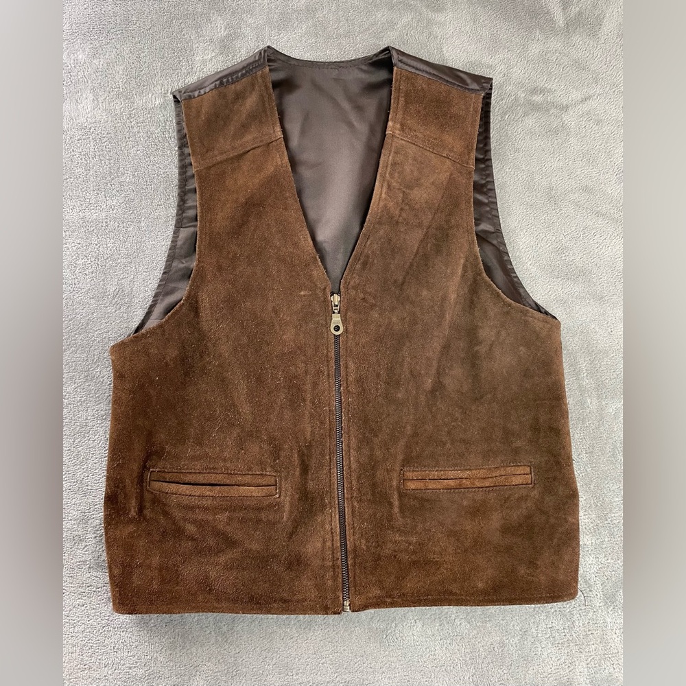 Vintage Brown Suede Leather Front Zip Country City Vest Men’s Size Medium